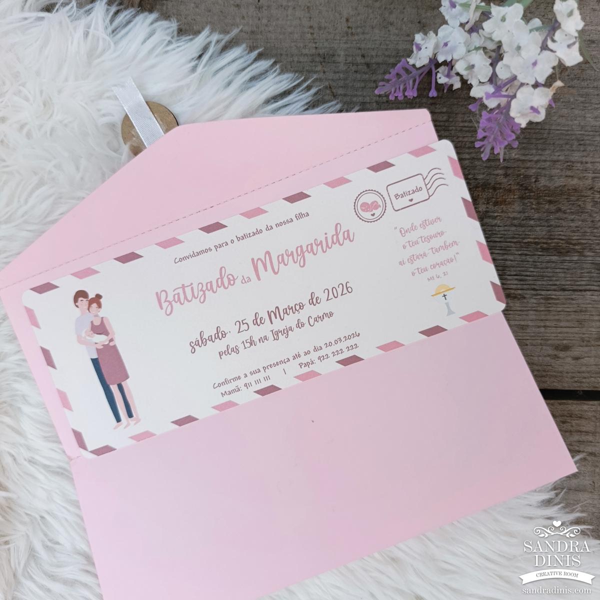 Convite para Comunhão / Batizado personalizado - bilhete viagens