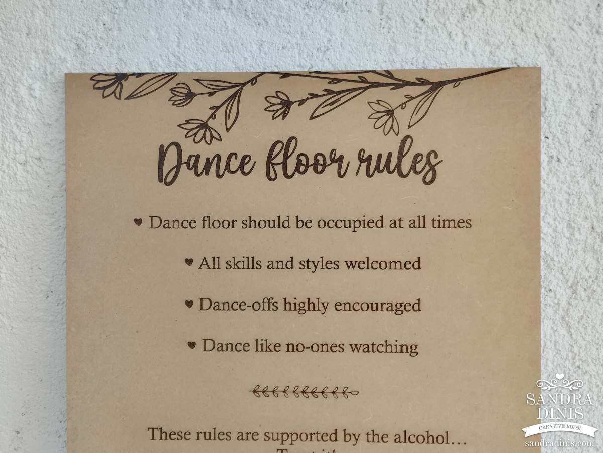 Placard para quinta dance floor rules Boas-vindas