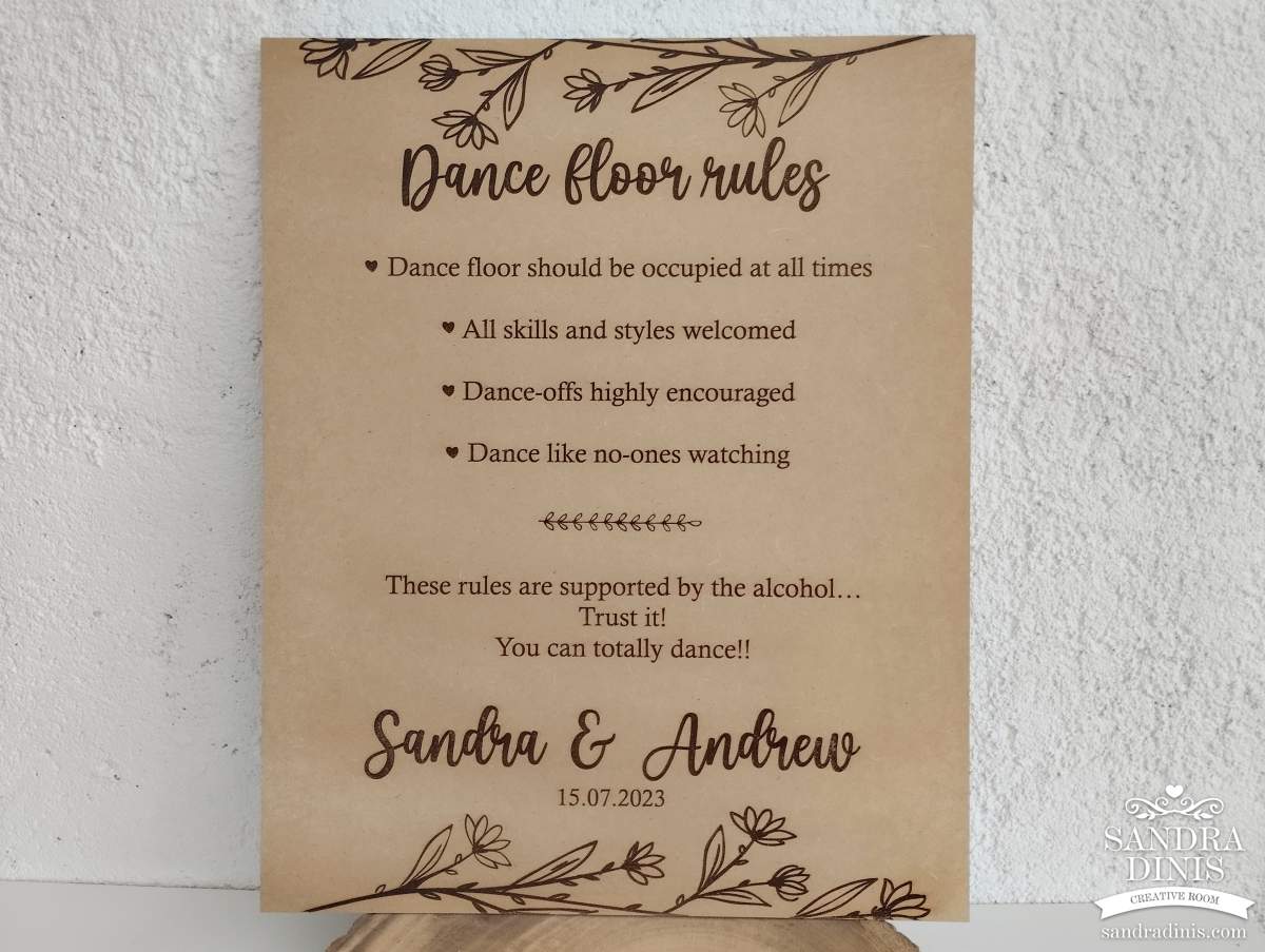 Placard para quinta dance floor rules Boas-vindas