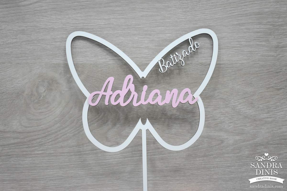 Topper Topo De Bolo Brilhantes Com Borboleta Personalizado