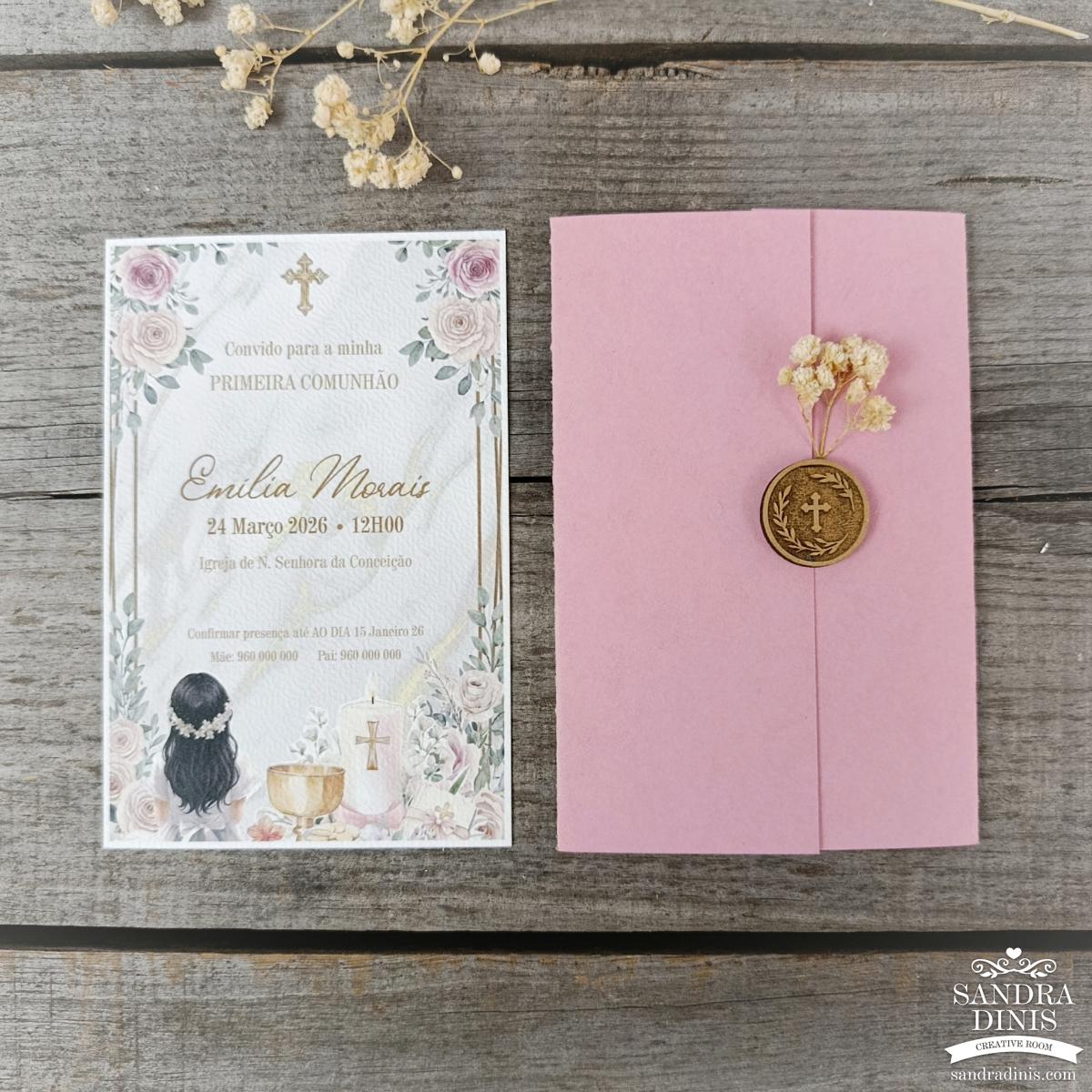 Convite para Comunhão / Batizado personalizado - Menina V1