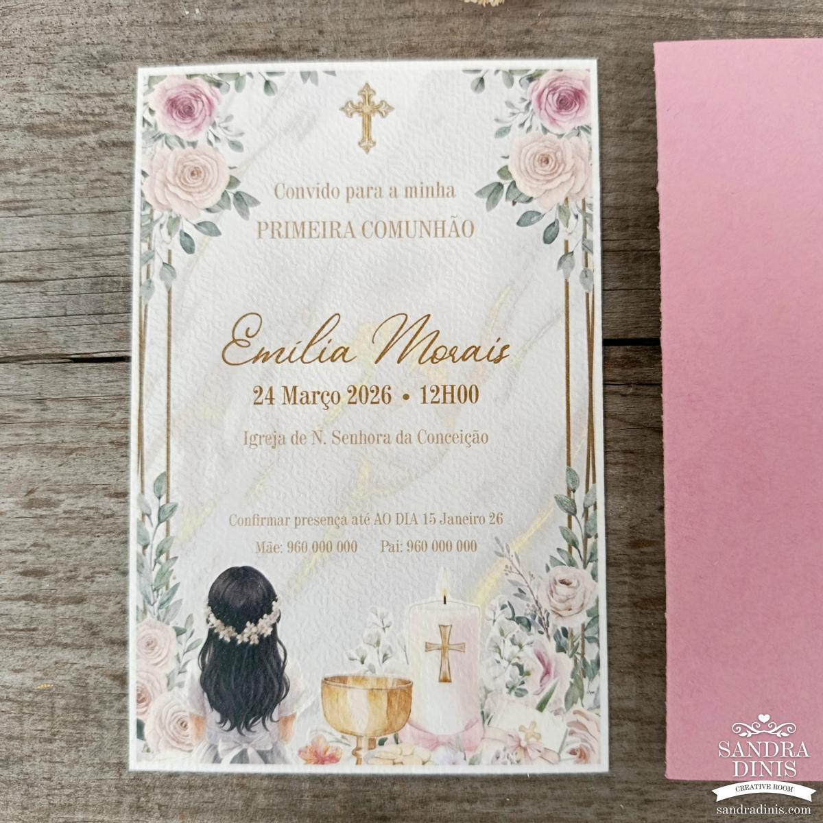 Convite para Comunhão / Batizado personalizado - Menina V1
