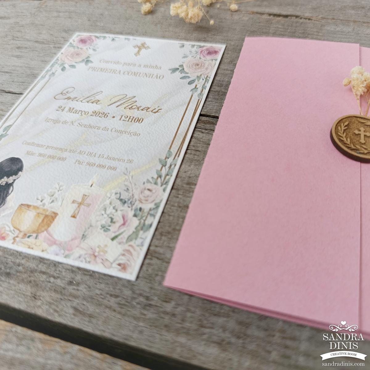 Convite para Comunhão / Batizado personalizado - Menina V1