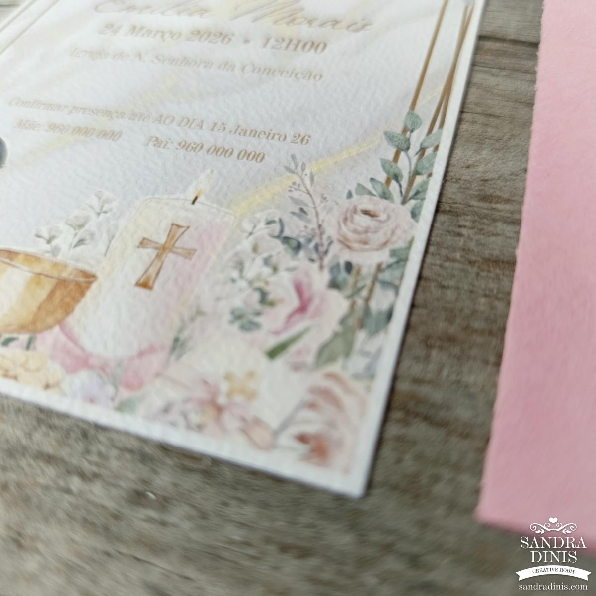 Convite para Comunhão / Batizado personalizado - Menina V1