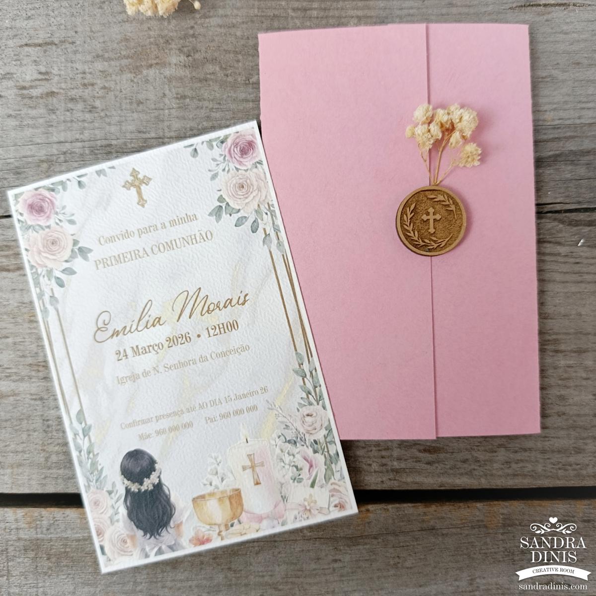 Convite para Comunhão / Batizado personalizado - Menina V1