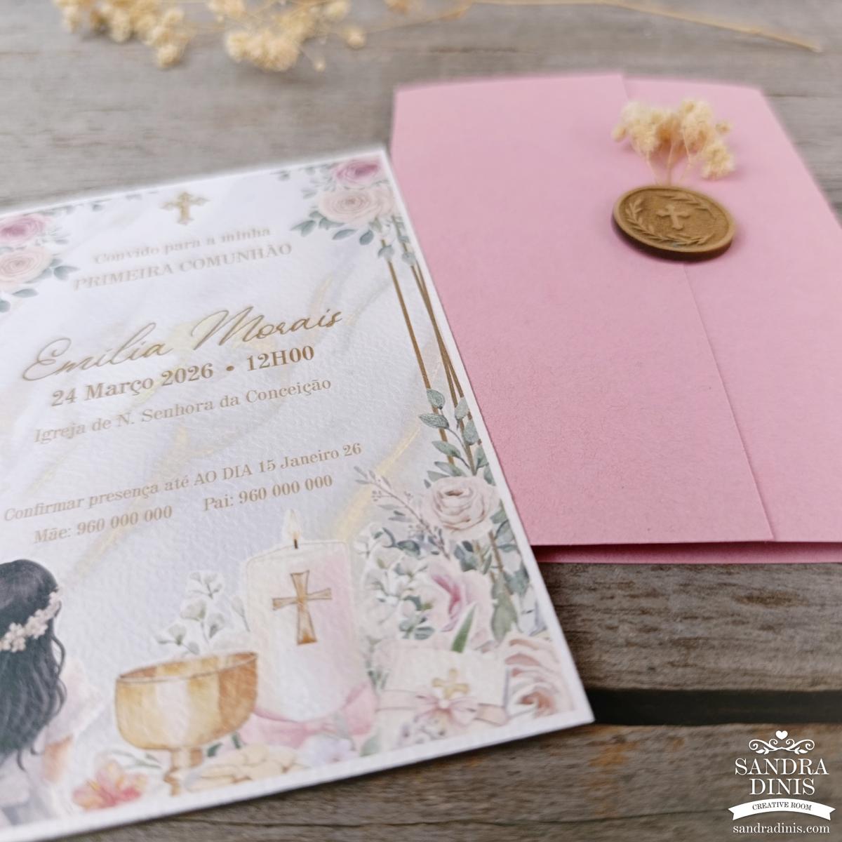 Convite para Comunhão / Batizado personalizado - Menina V1
