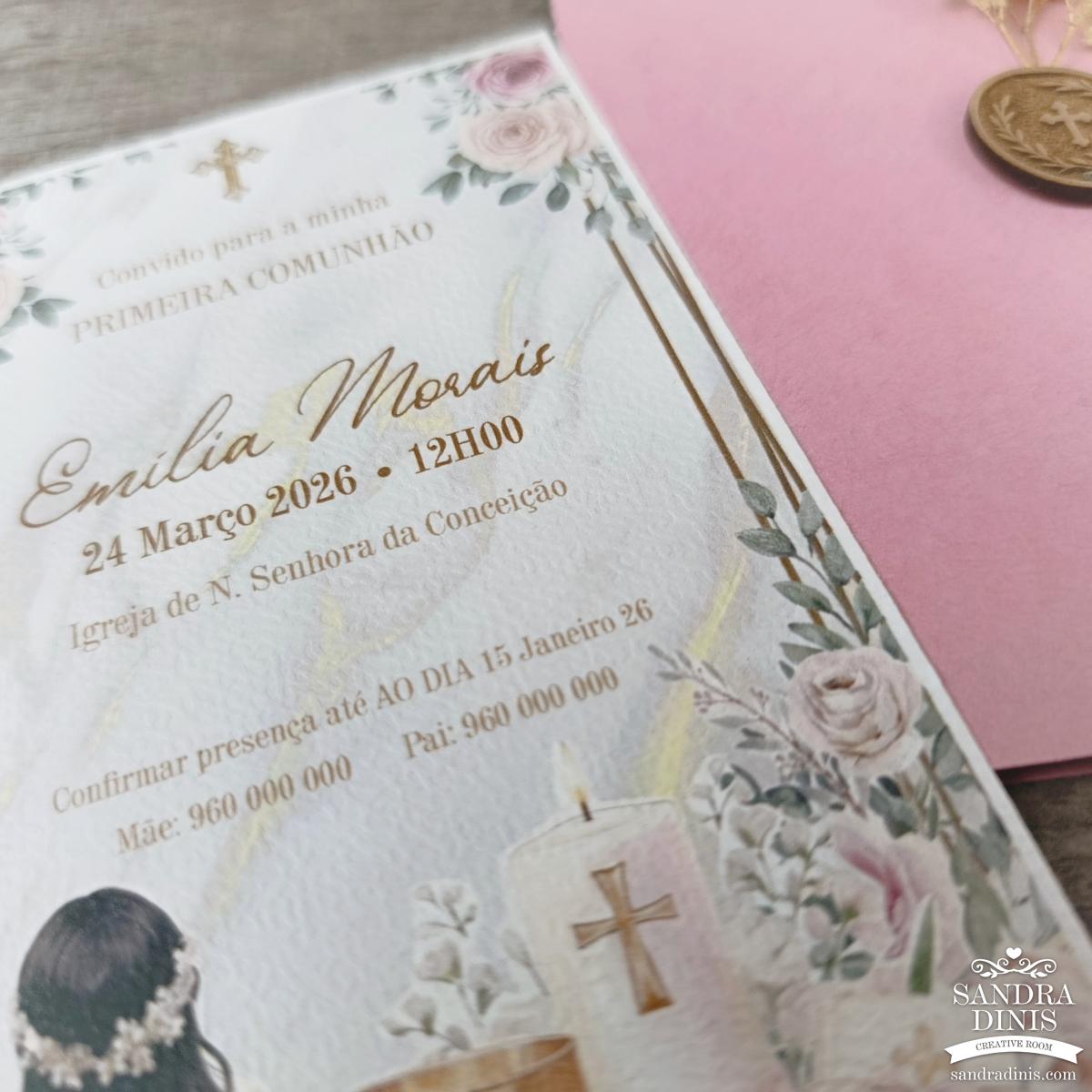 Convite para Comunhão / Batizado personalizado - Menina V1