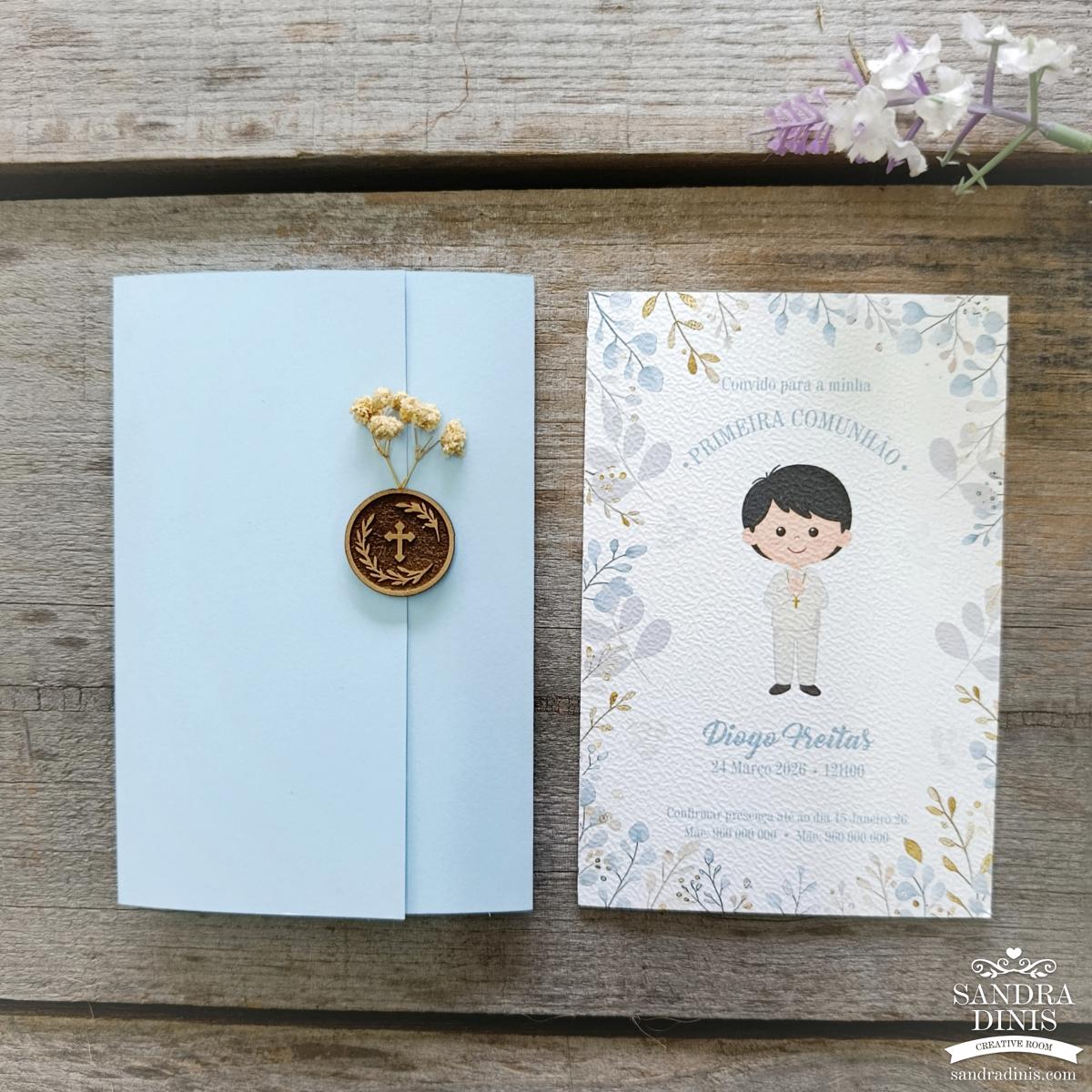Convite para Comunhão / Batizado personalizado - Menino V2
