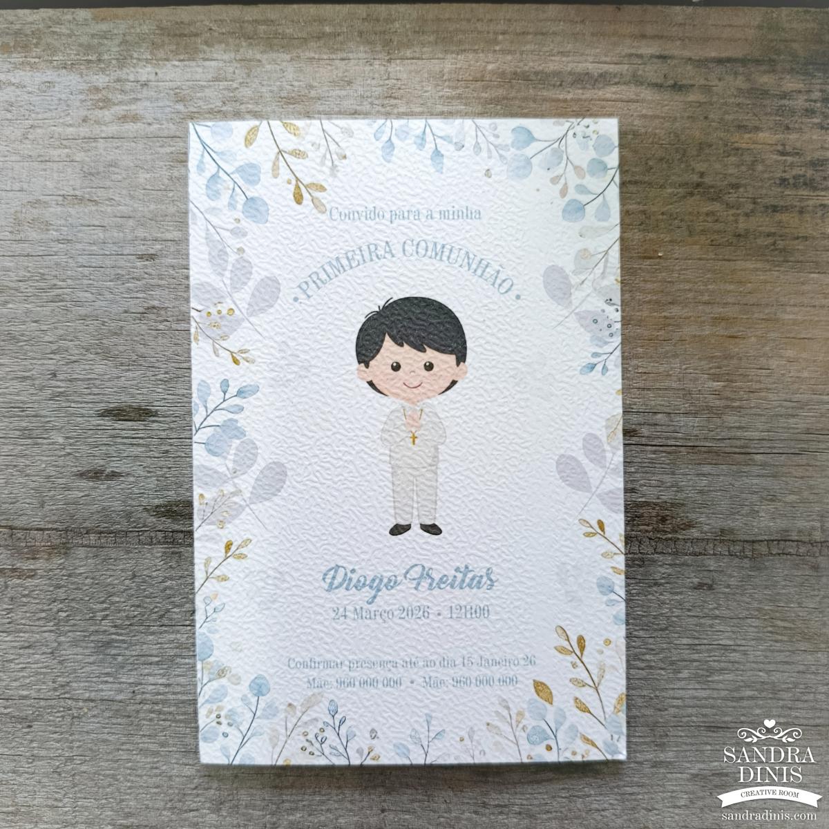 Convite para Comunhão / Batizado personalizado - Menino V2