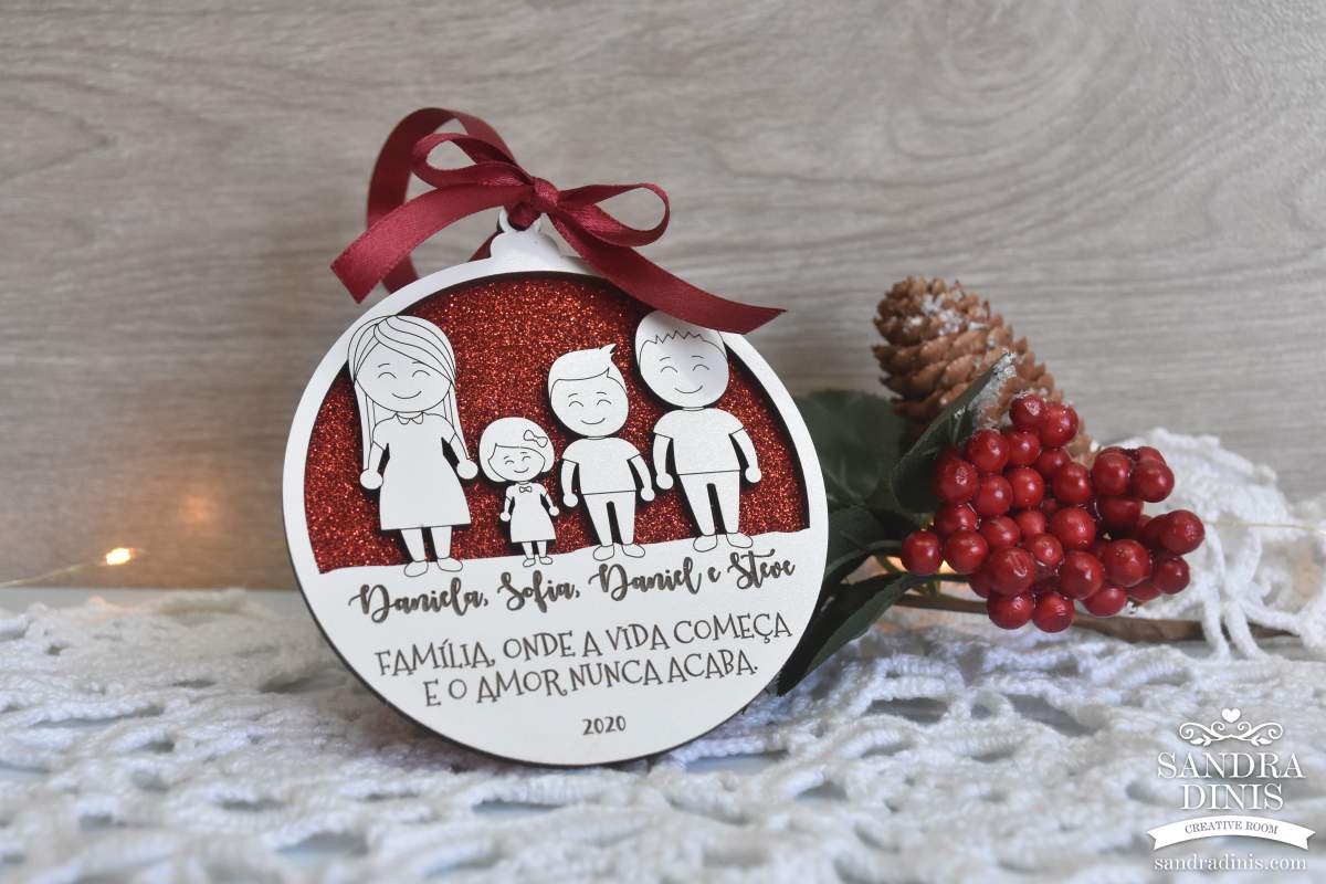 Bola de Natal - Pinhas Nome Família Personalizado