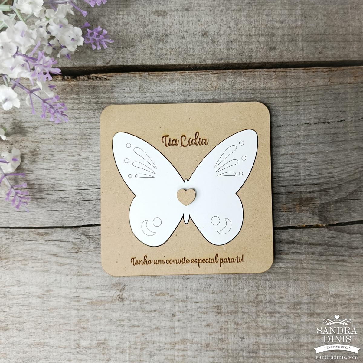 Convite de batizado padrinho / madrinha borboleta 