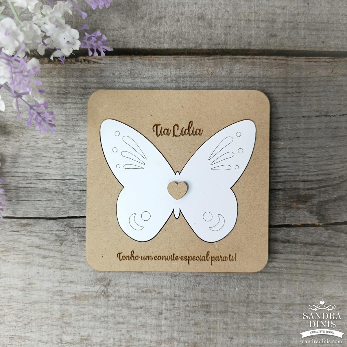 Convite de batizado padrinho / madrinha borboleta 