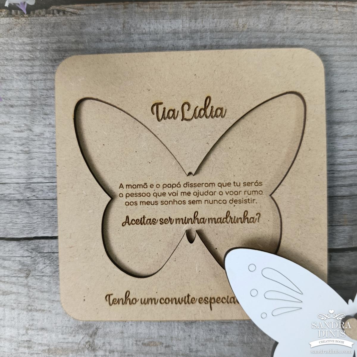 Convite de batizado padrinho / madrinha borboleta 