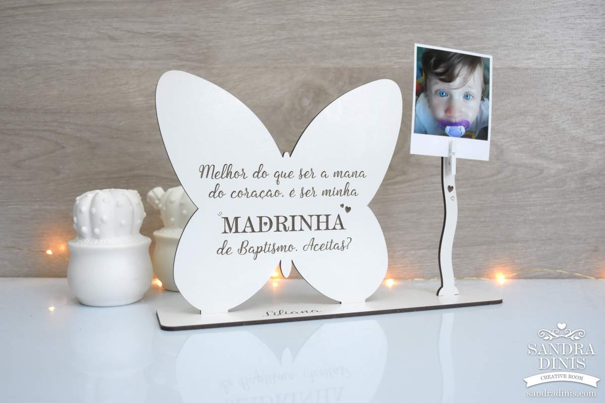 Convite Madrinha / Padrinho batizado - Borboleta