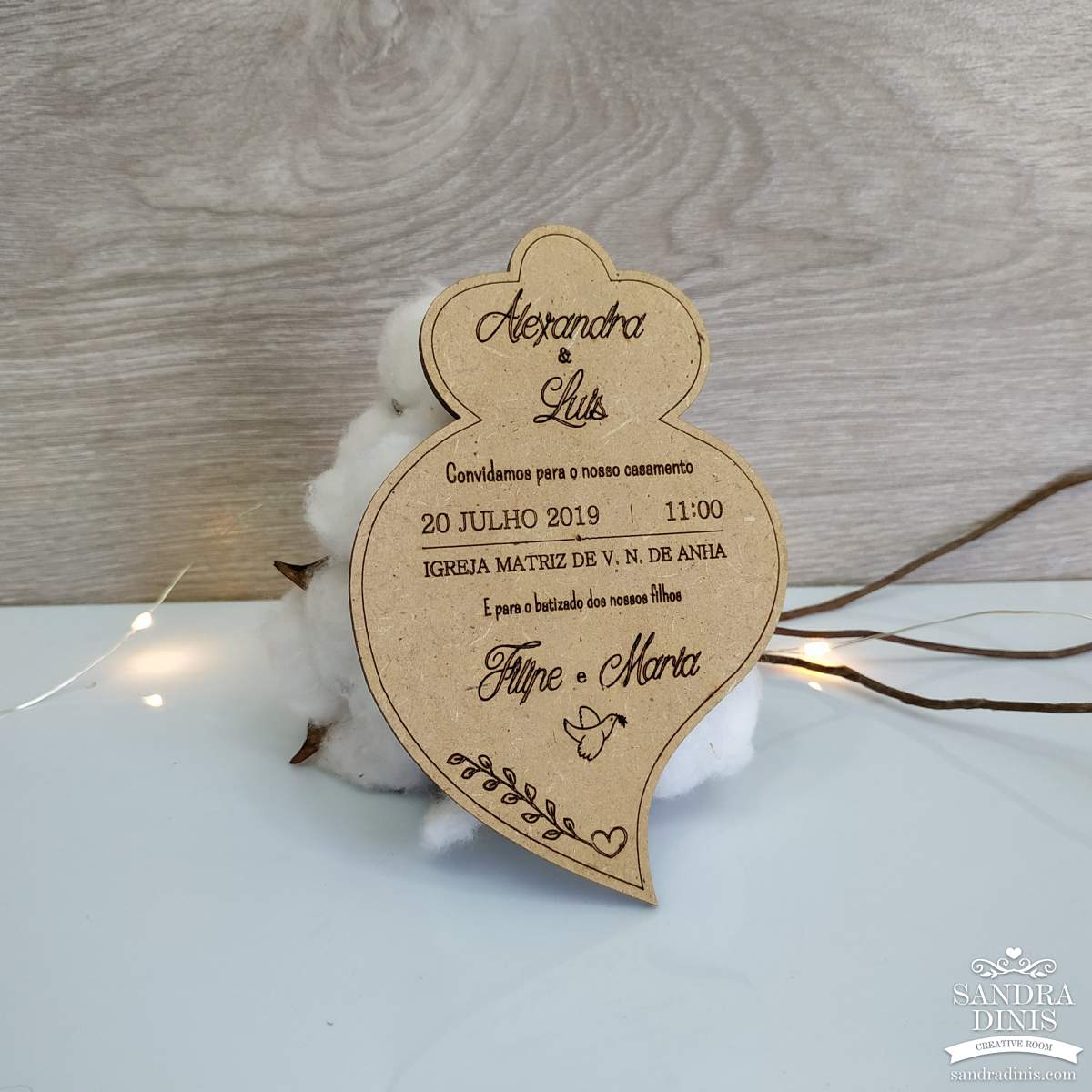 Convite Casamento Coração de Viana com envelope - personalizado
