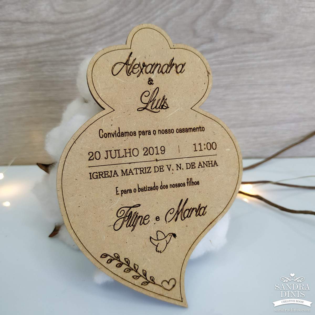 Convite Casamento Coração de Viana com envelope - personalizado