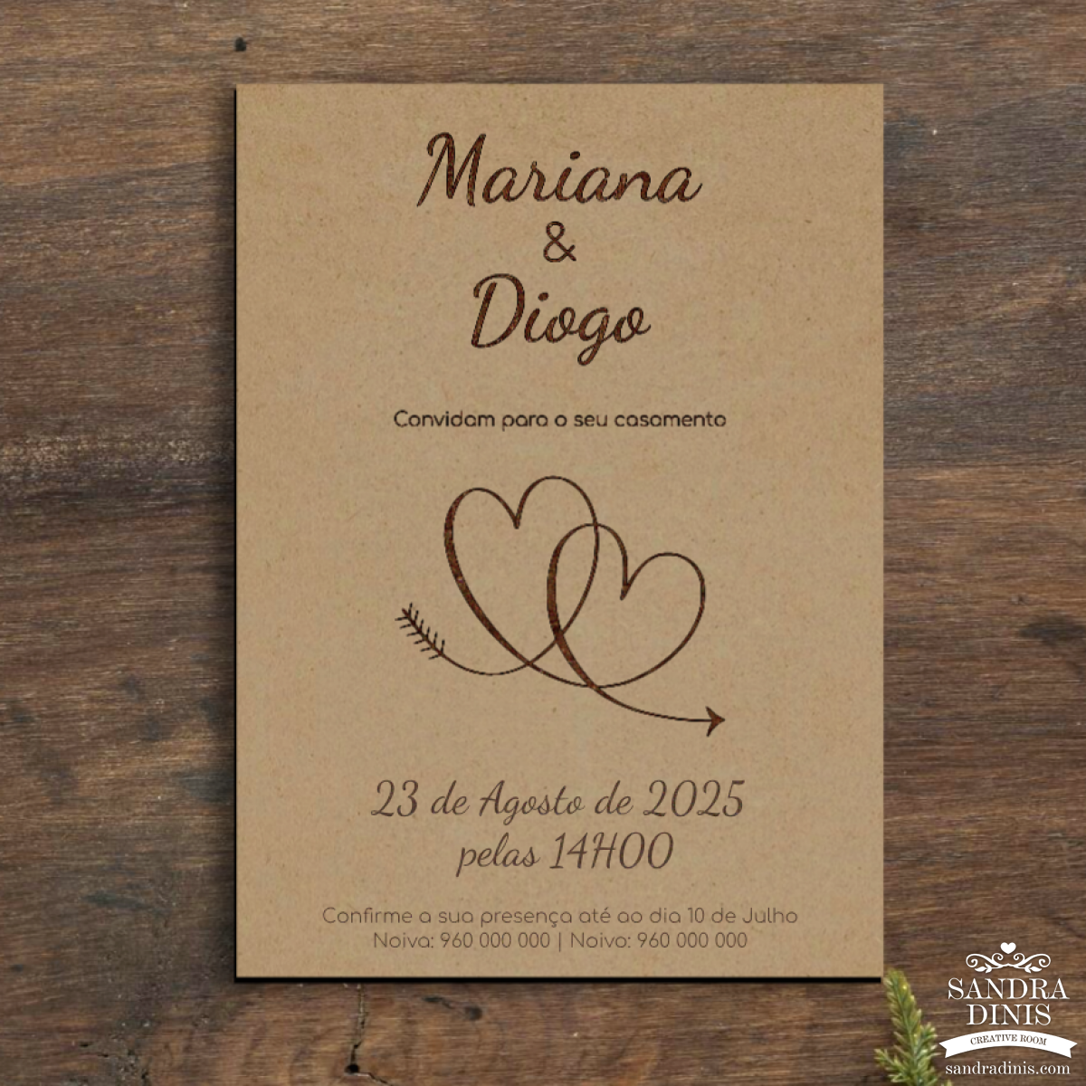 Convite para casamento retangular simples personalizado
