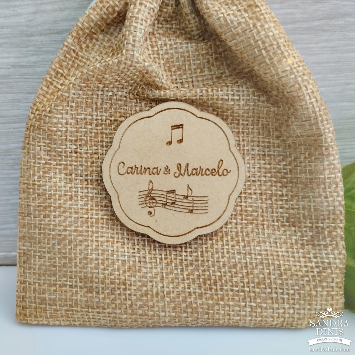 Convite Casamento tema música em saquinho