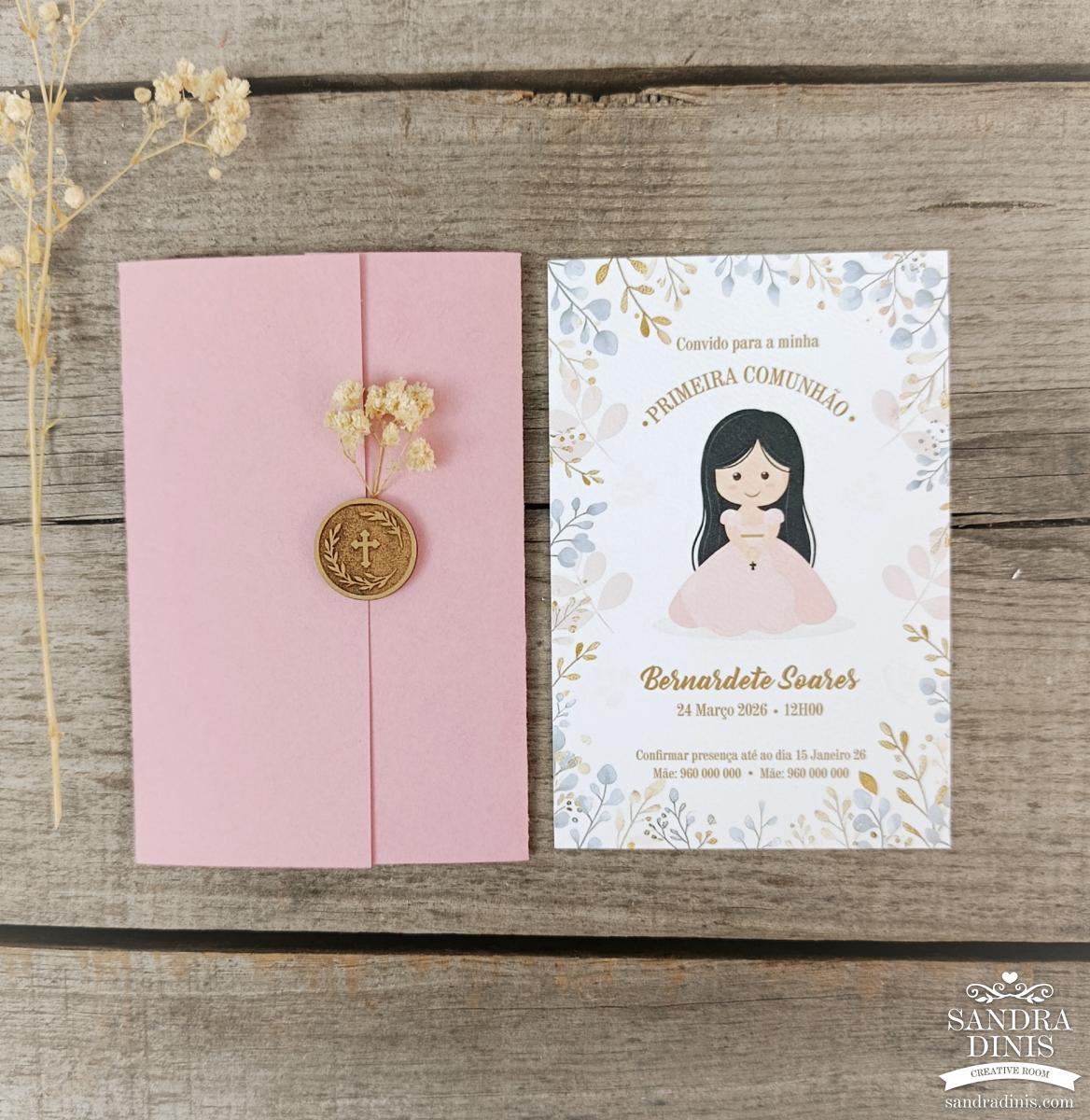 Convite para Comunhão / Batizado personalizado - Menina V2