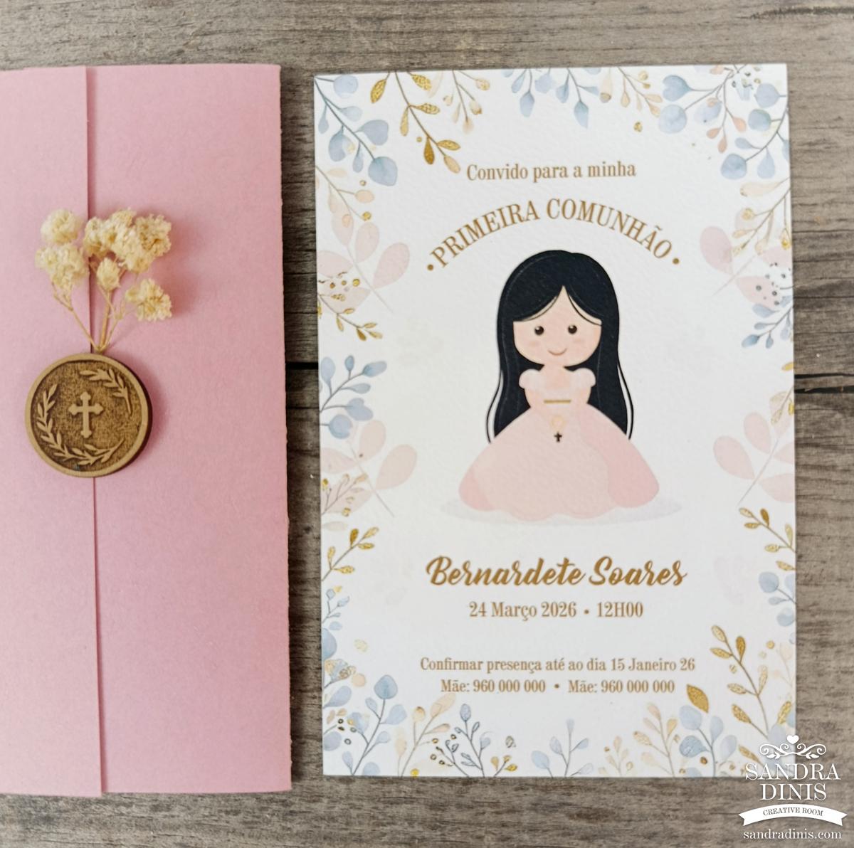 Convite para Comunhão / Batizado personalizado - Menina V2