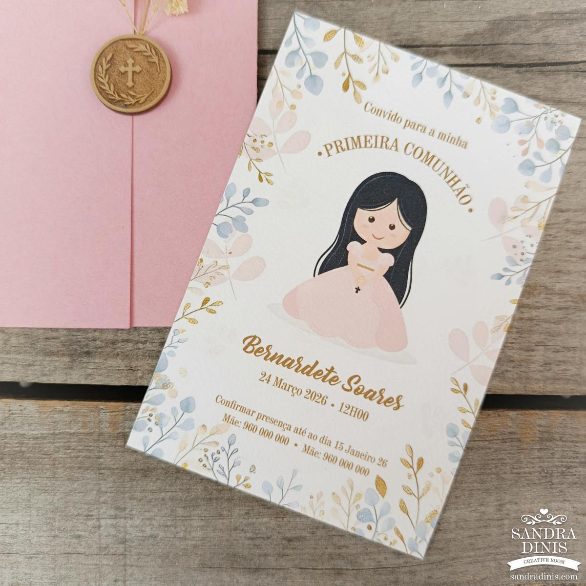 Convite para Comunhão / Batizado personalizado - Menina V2