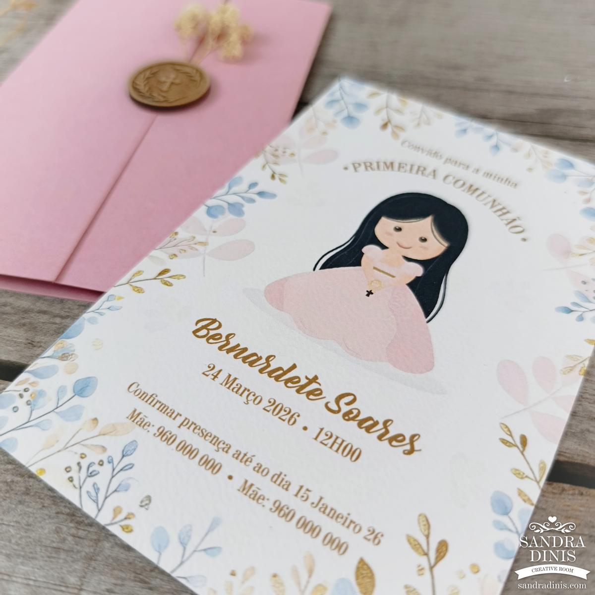 Convite para Comunhão / Batizado personalizado - Menina V2
