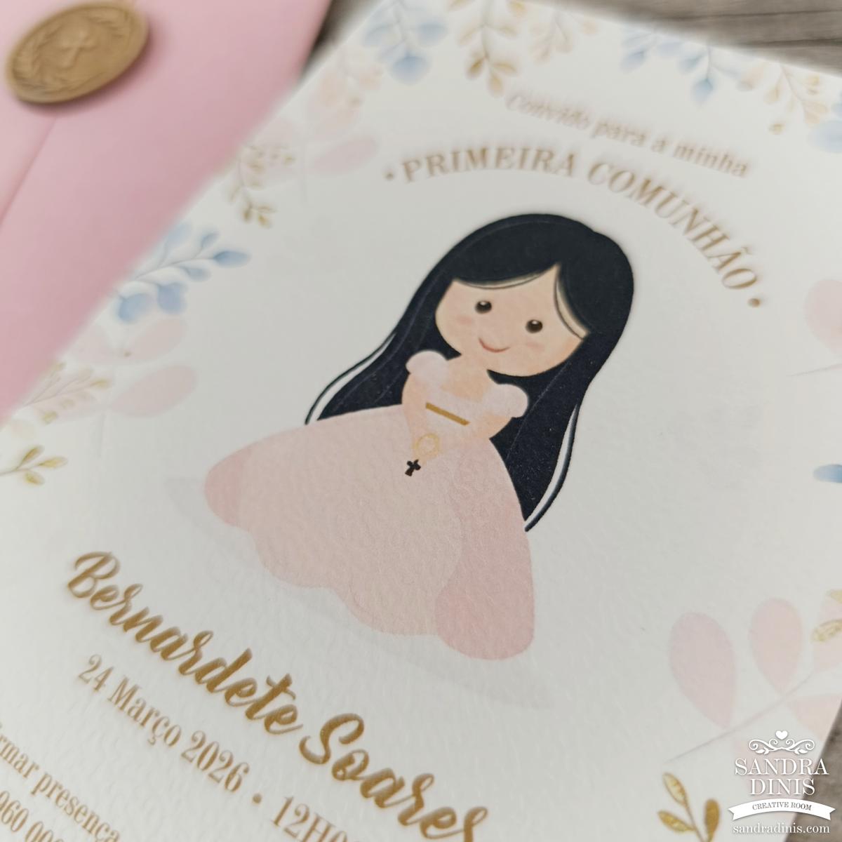 Convite para Comunhão / Batizado personalizado - Menina V2