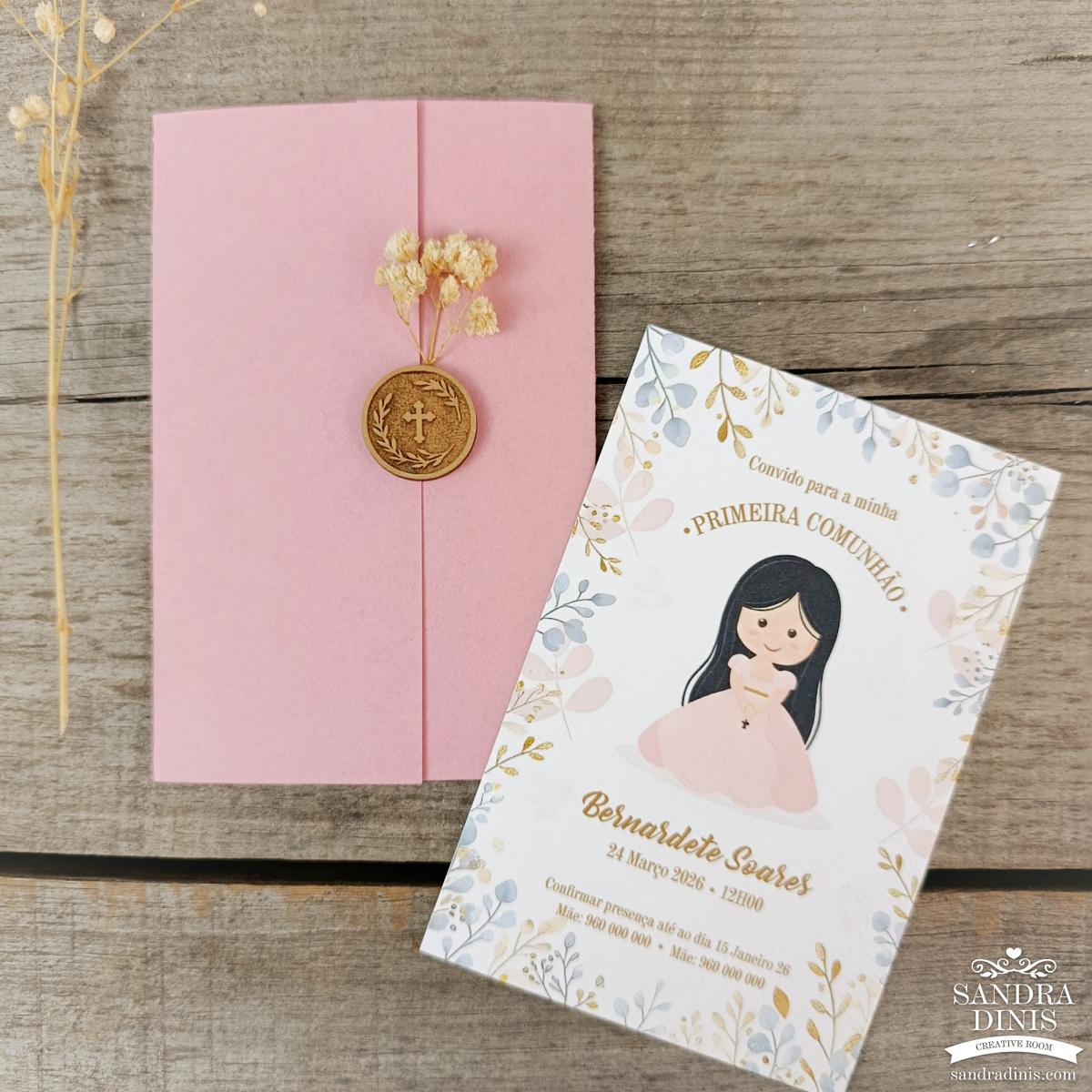 Convite para Comunhão / Batizado personalizado - Menina V2