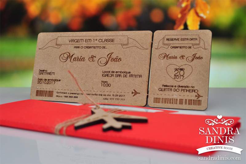 Convite Casamento Bilhete de Avião viagens - personalizado