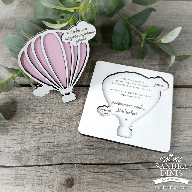 Convite de batizado padrinho / madrinha balão ar quente cor V1