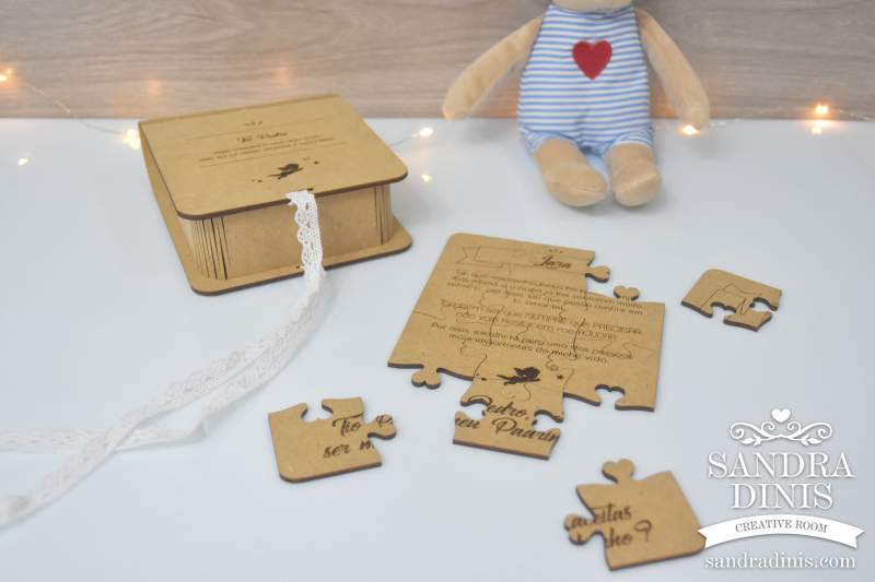 Convite Puzzle Padrinho / Madrinha batismo Infantil - Anjinho