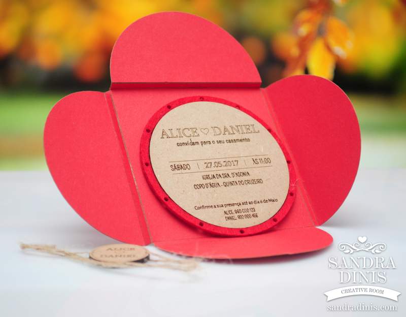 Convite para casamento redondo personalizado com envelope