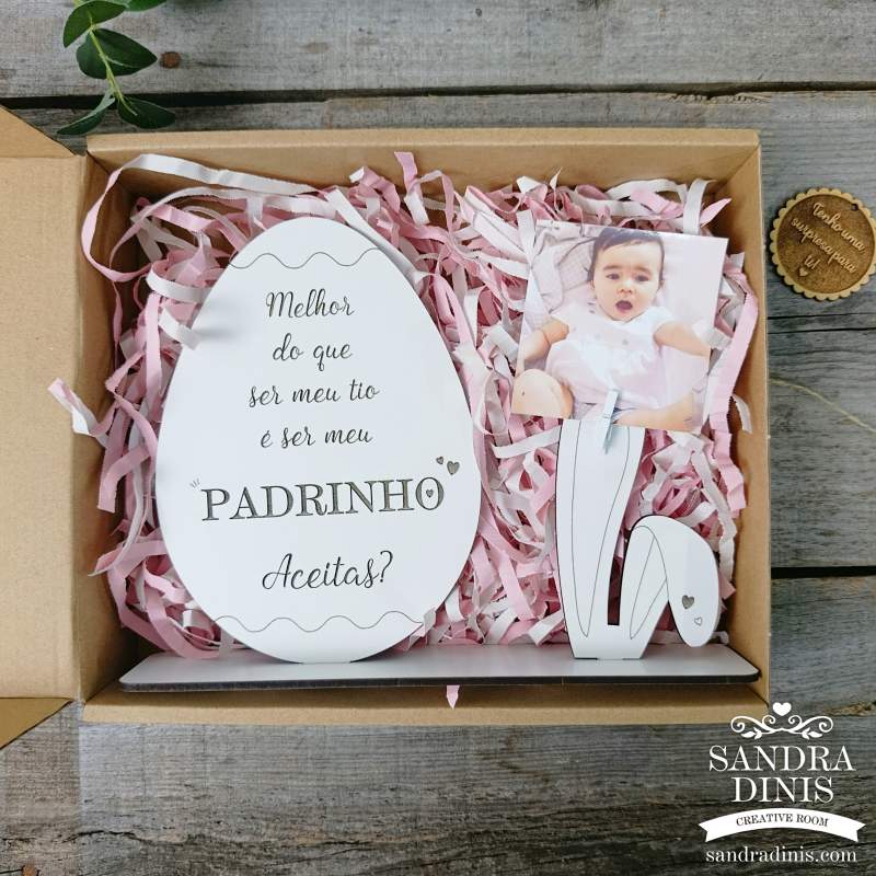 Convite porta-retratos para Madrinha / Padrinho em caixa