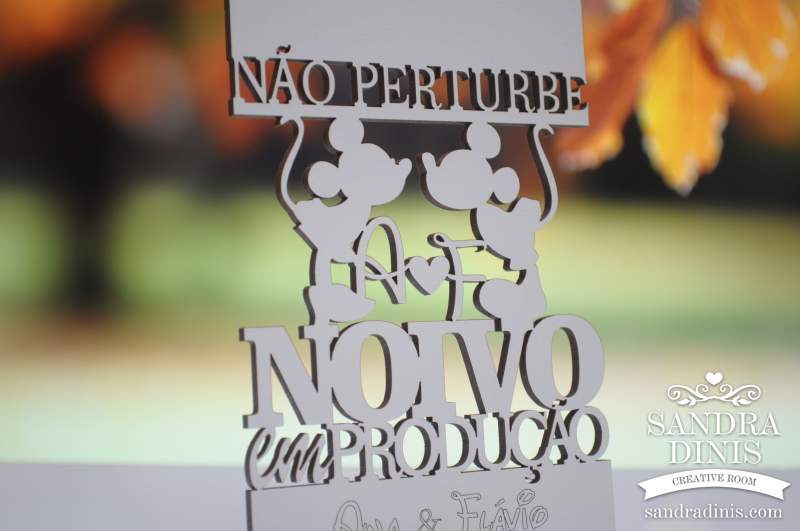 Placa para Porta Minnie & Mickey Noivo Branca 