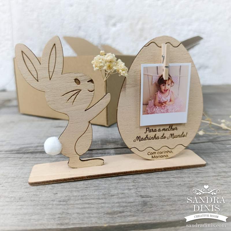 Convite coelhinho porta-retratos para Madrinha / Padrinho em caixa