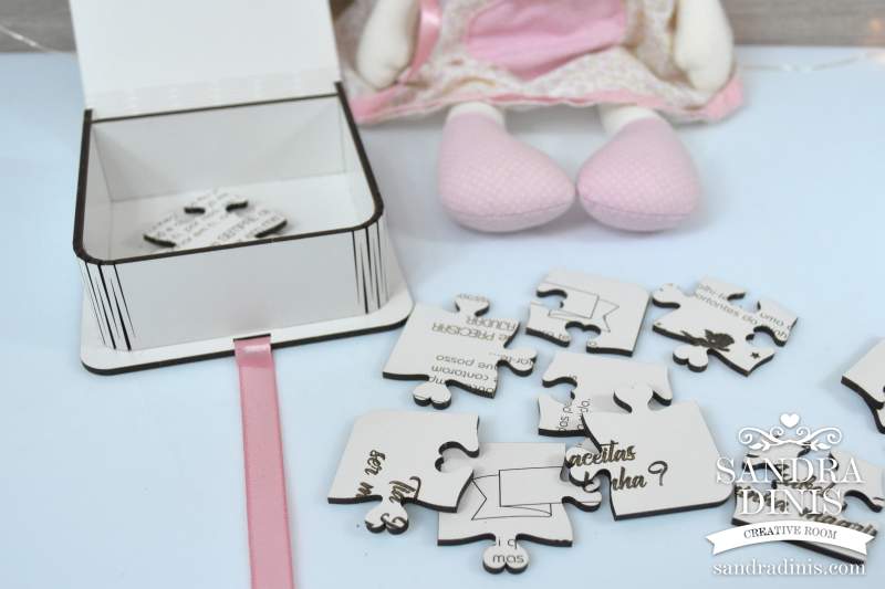 Convite Puzzle Branca para Padrinhos Infantil - Anjinho