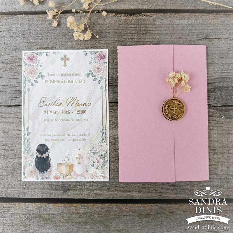Convite para Comunhão / Batizado personalizado - Menina V1