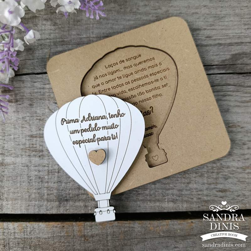 Convite de batizado padrinho / madrinha balão ar quente 