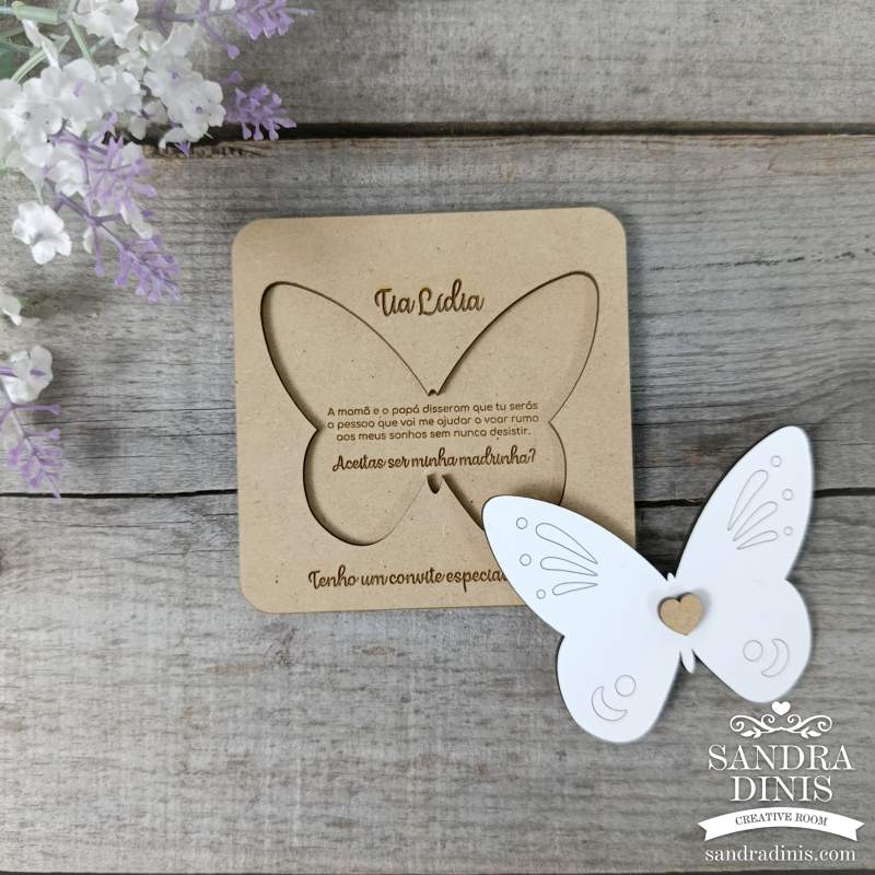 Convite de batizado padrinho / madrinha borboleta 