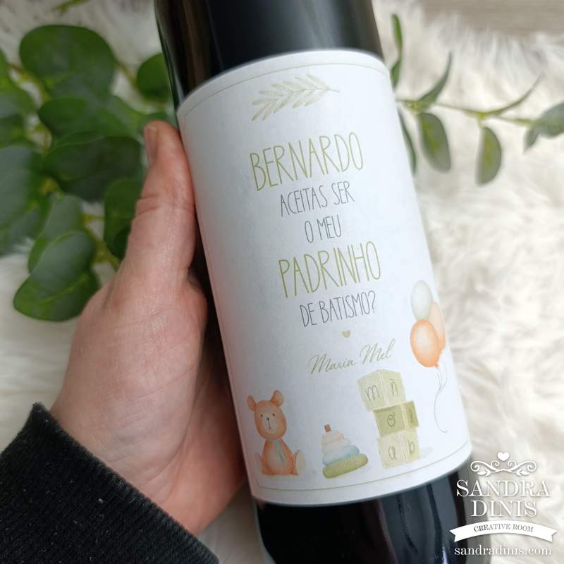 Rótulo convite Madrinha / Padrinho Batismo personalizado V1