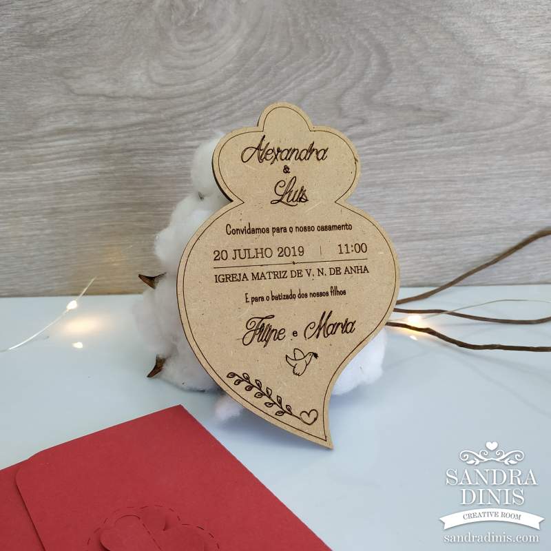 Convite Casamento Coração de Viana com envelope - personalizado